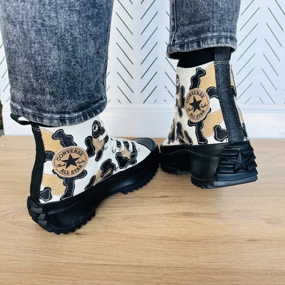 ⭐Rare Converse Run Star Hike Hi Women Shoes Sz 6.5 Leopard Platform Gold 172036C - Picture 7 of 12